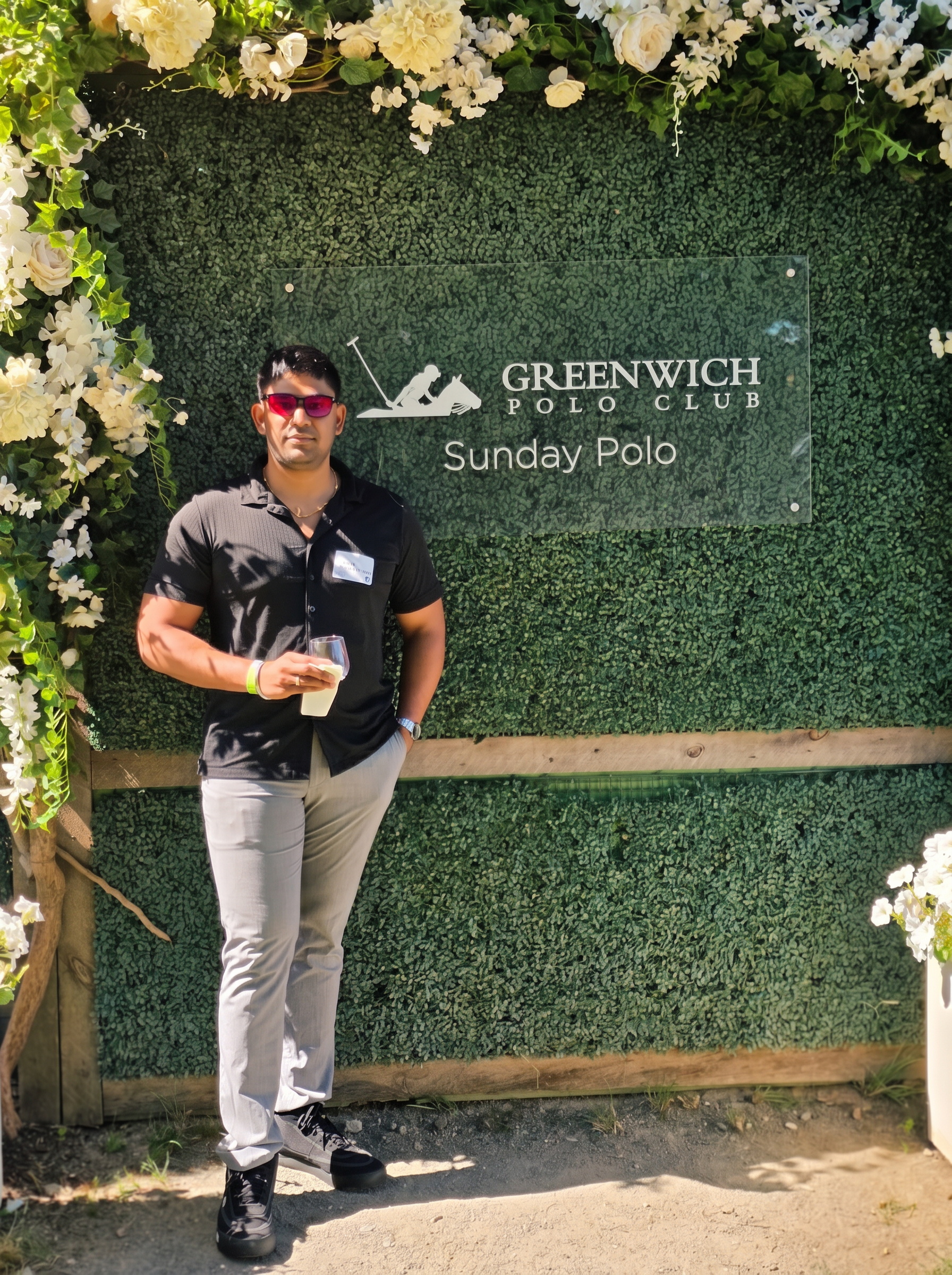 Vik Guttikonda at the Greenwich Polo Club Sunday Polo entrance.